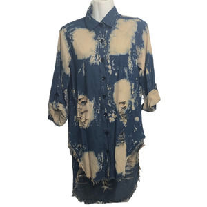 Thrill Denim Shirt Bleached Destroyed Ripped Cotton